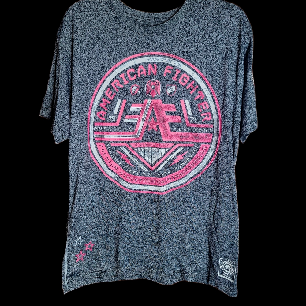 Mens American Fighter Gray and Pink Graphic T-Shirt